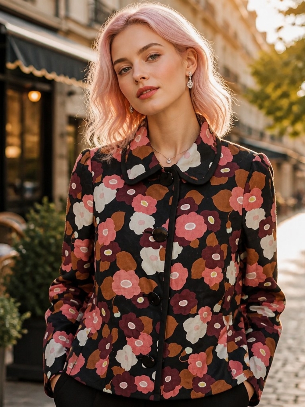 kate spade Black Floral Button-Up Fitted Jacket